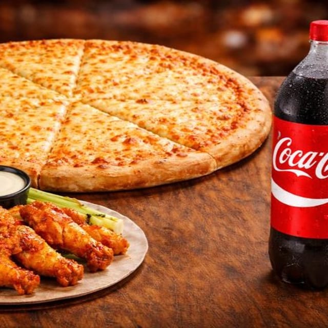 Jumbo Cheese Pizza + 8pcs Wings + 2-Liter Drink.