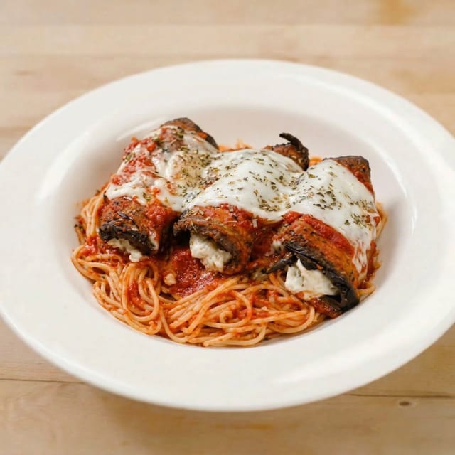 Eggplant Parmigiana Pasta.