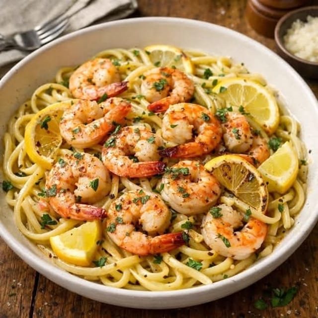 Bucket of Shrimp Scampi Pasta.