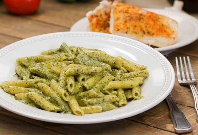 Bucket of Chicken Pesto Pasta.